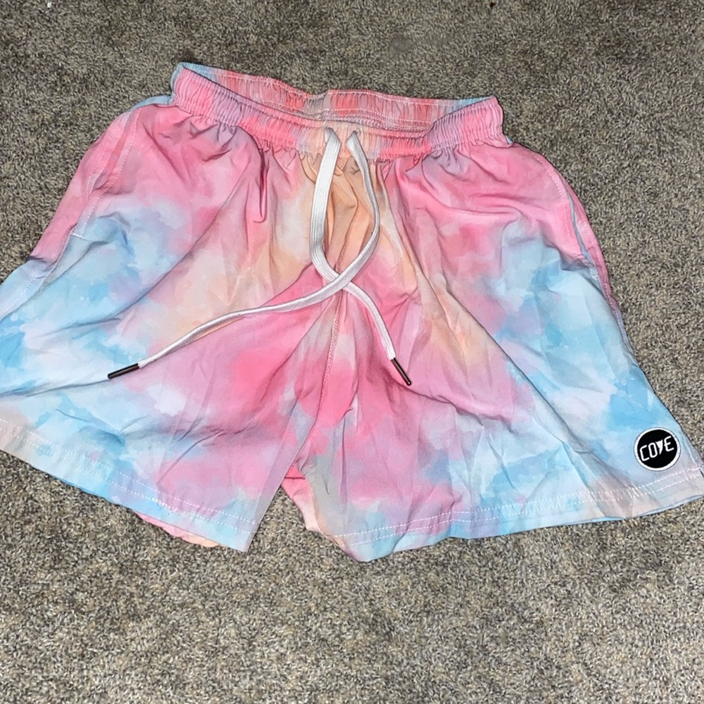 Pink and blue tie-dye, athletic shorts, size 34